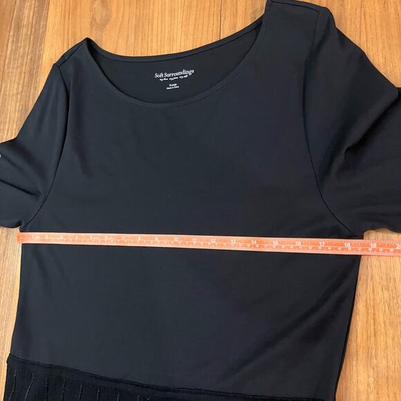 Soft Surroundings Dress XL Black Long Sleeve Midi Pleated Shimmer - Picture 10 of 12